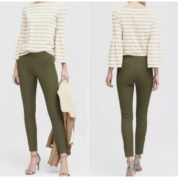 Banana Republic Devon Olive Green Flat Stretch Seamed Legging Side Zip Size 0 - Picture 1 of 12